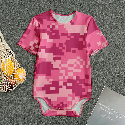 Pink Digital Camo Pattern Print Men's Bodysuit