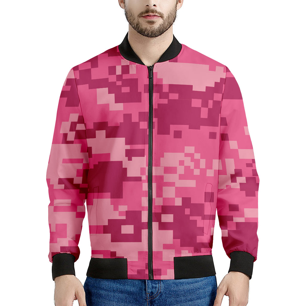 Pink Digital Camo Pattern Print Men's Bomber Jacket