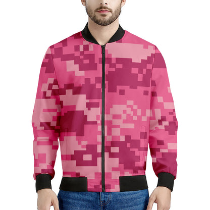 Pink Digital Camo Pattern Print Men's Bomber Jacket