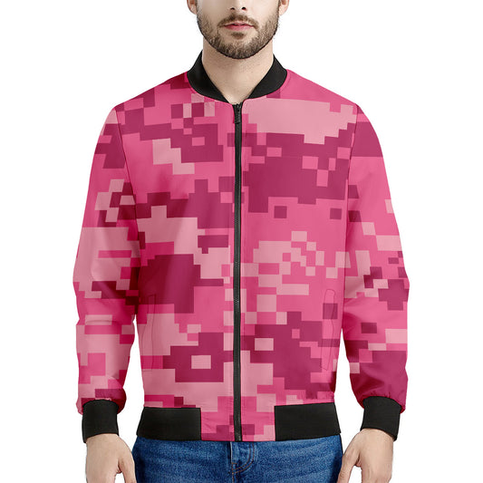 Pink Digital Camo Pattern Print Men's Bomber Jacket