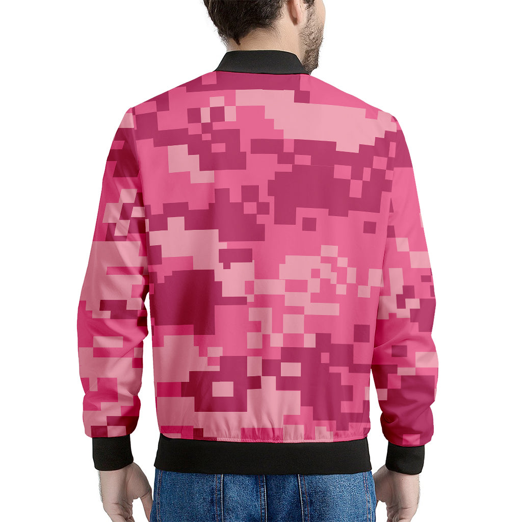 Pink Digital Camo Pattern Print Men's Bomber Jacket