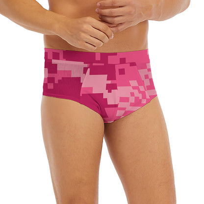 Pink Digital Camo Pattern Print Men's Briefs
