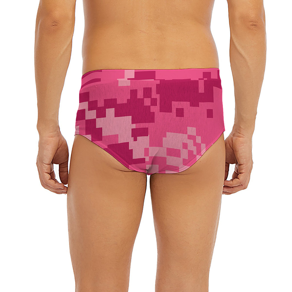 Pink Digital Camo Pattern Print Men's Briefs