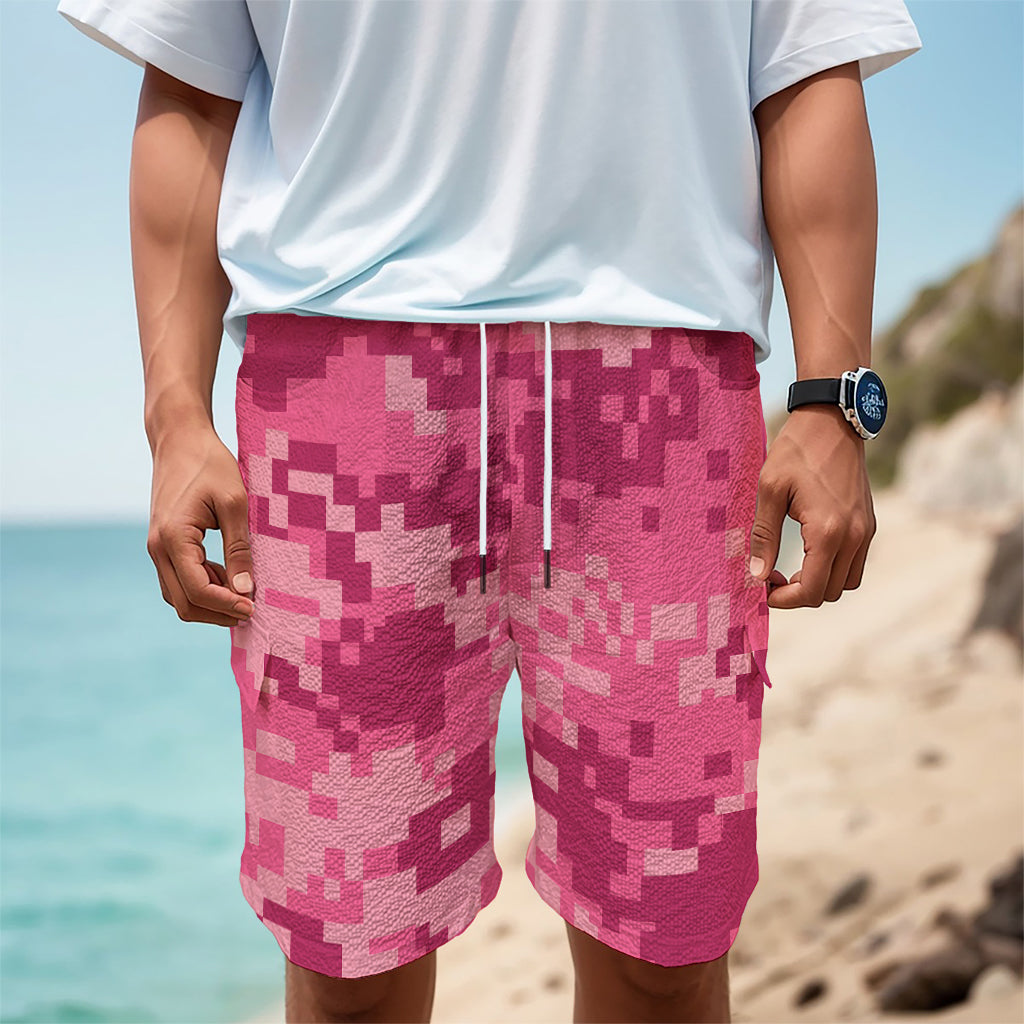 Pink Digital Camo Pattern Print Men's Cargo Shorts