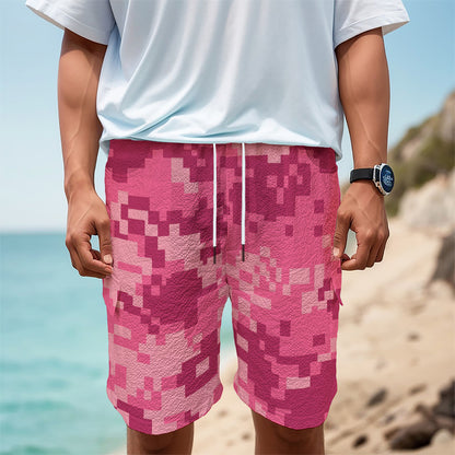 Pink Digital Camo Pattern Print Men's Cargo Shorts