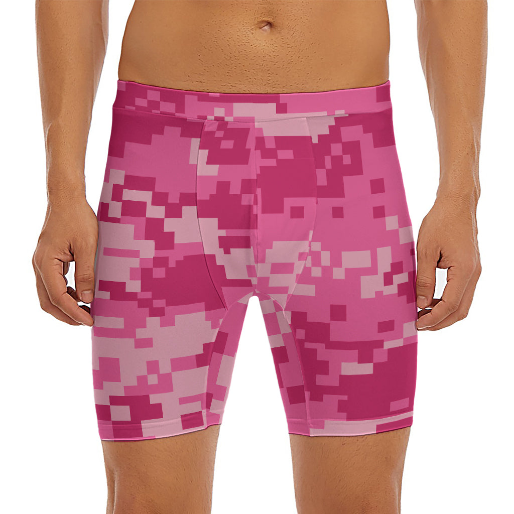 Pink Digital Camo Pattern Print Men's Long Boxer Briefs