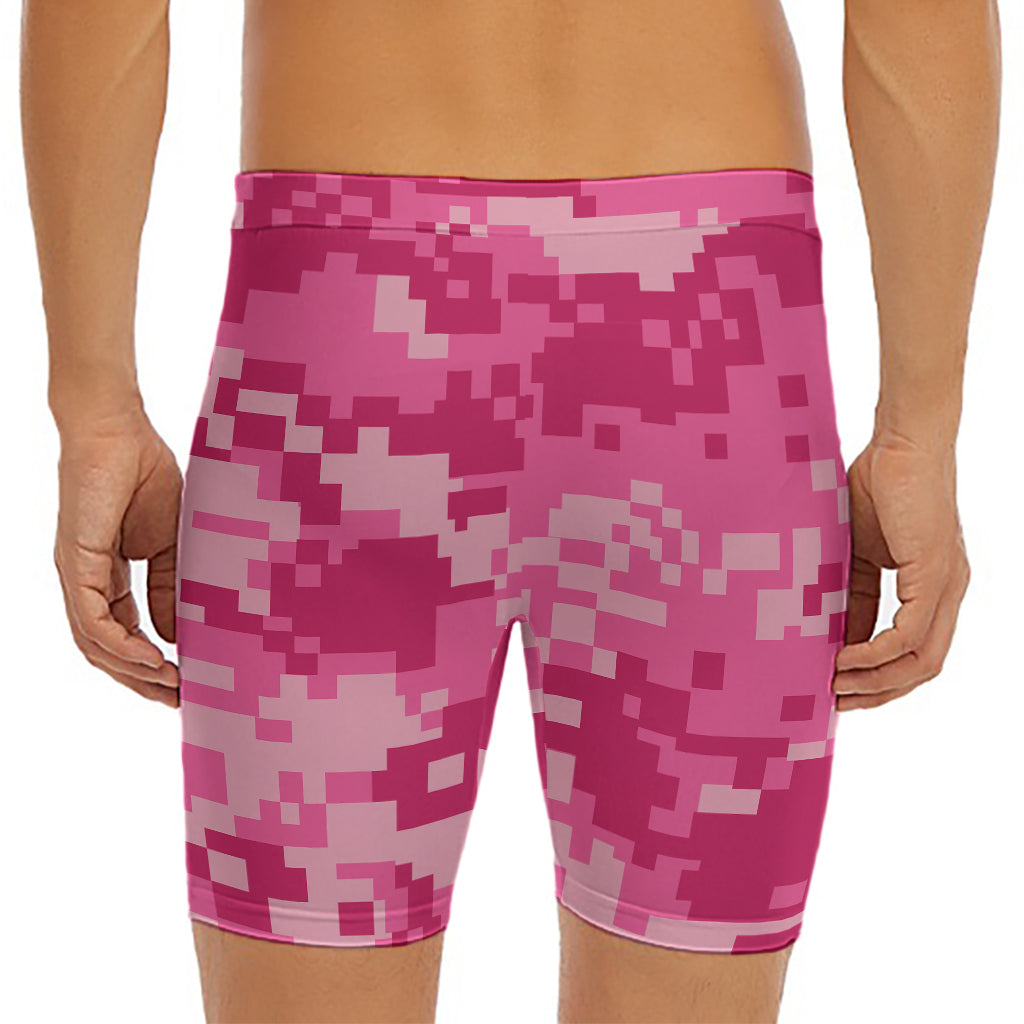 Pink Digital Camo Pattern Print Men's Long Boxer Briefs