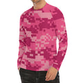 Pink Digital Camo Pattern Print Men's Long Sleeve Rash Guard