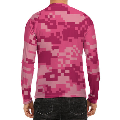 Pink Digital Camo Pattern Print Men's Long Sleeve Rash Guard