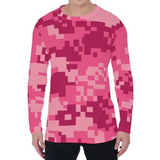 Pink Digital Camo Pattern Print Men's Long Sleeve T-Shirt