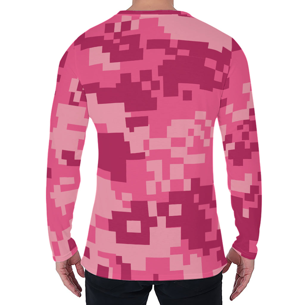 Pink Digital Camo Pattern Print Men's Long Sleeve T-Shirt