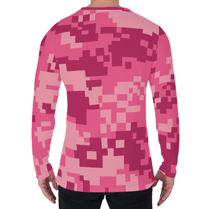 Pink Digital Camo Pattern Print Men's Long Sleeve T-Shirt