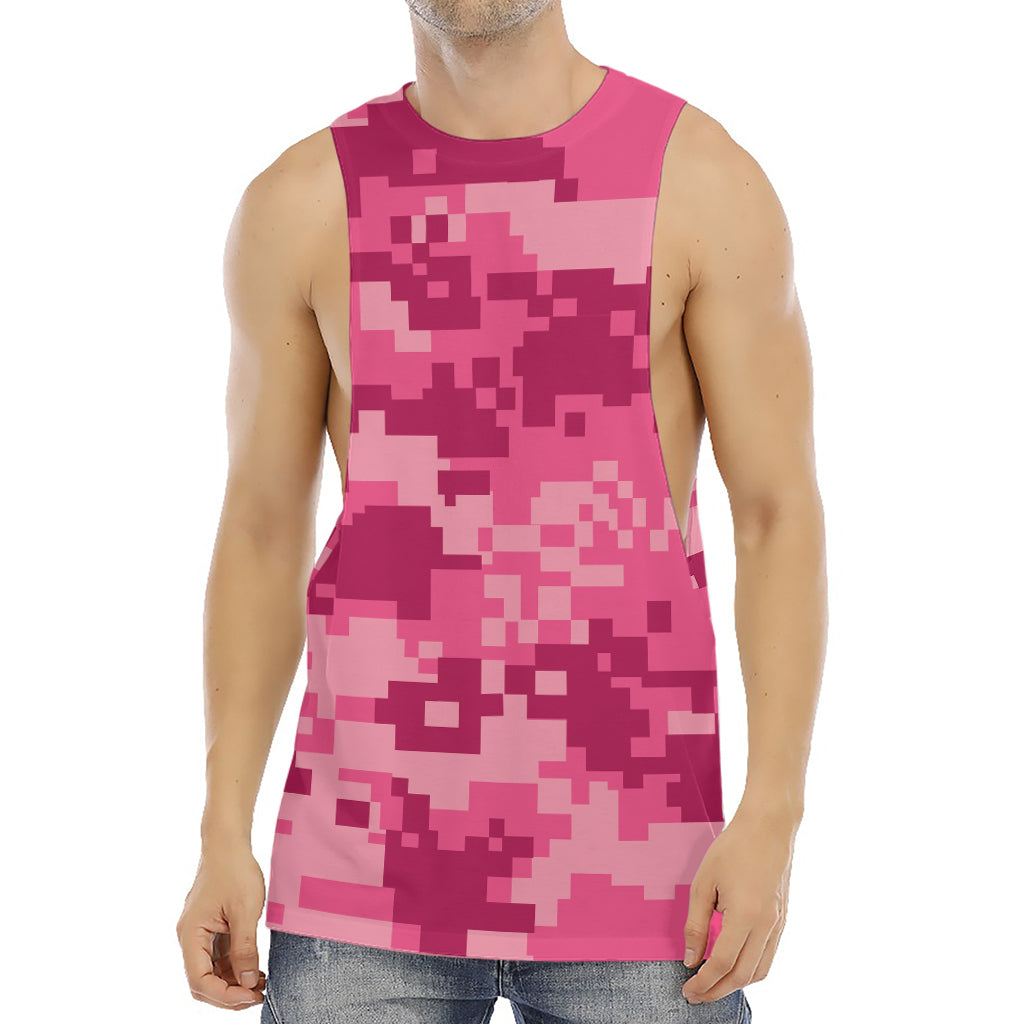 Pink Digital Camo Pattern Print Men's Muscle Tank Top
