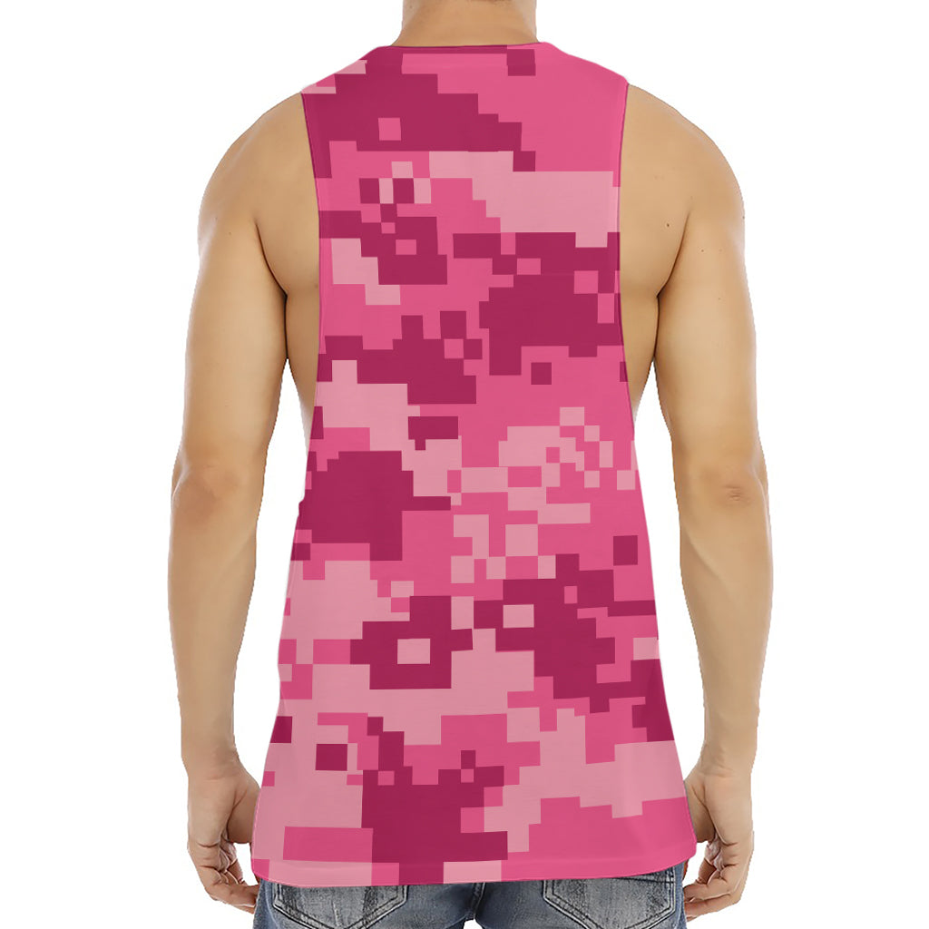 Pink Digital Camo Pattern Print Men's Muscle Tank Top