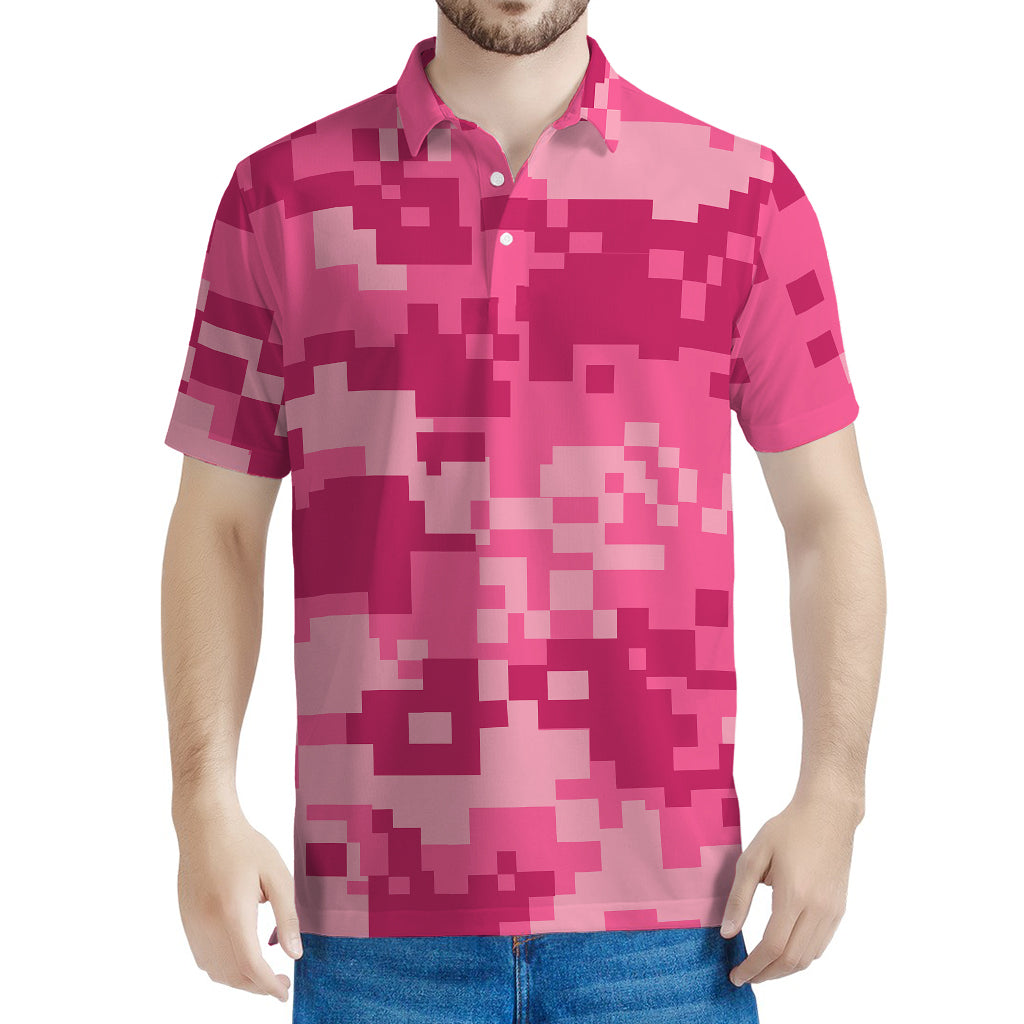 Pink Digital Camo Pattern Print Men's Polo Shirt