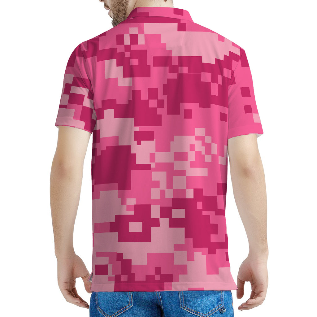 Pink Digital Camo Pattern Print Men's Polo Shirt