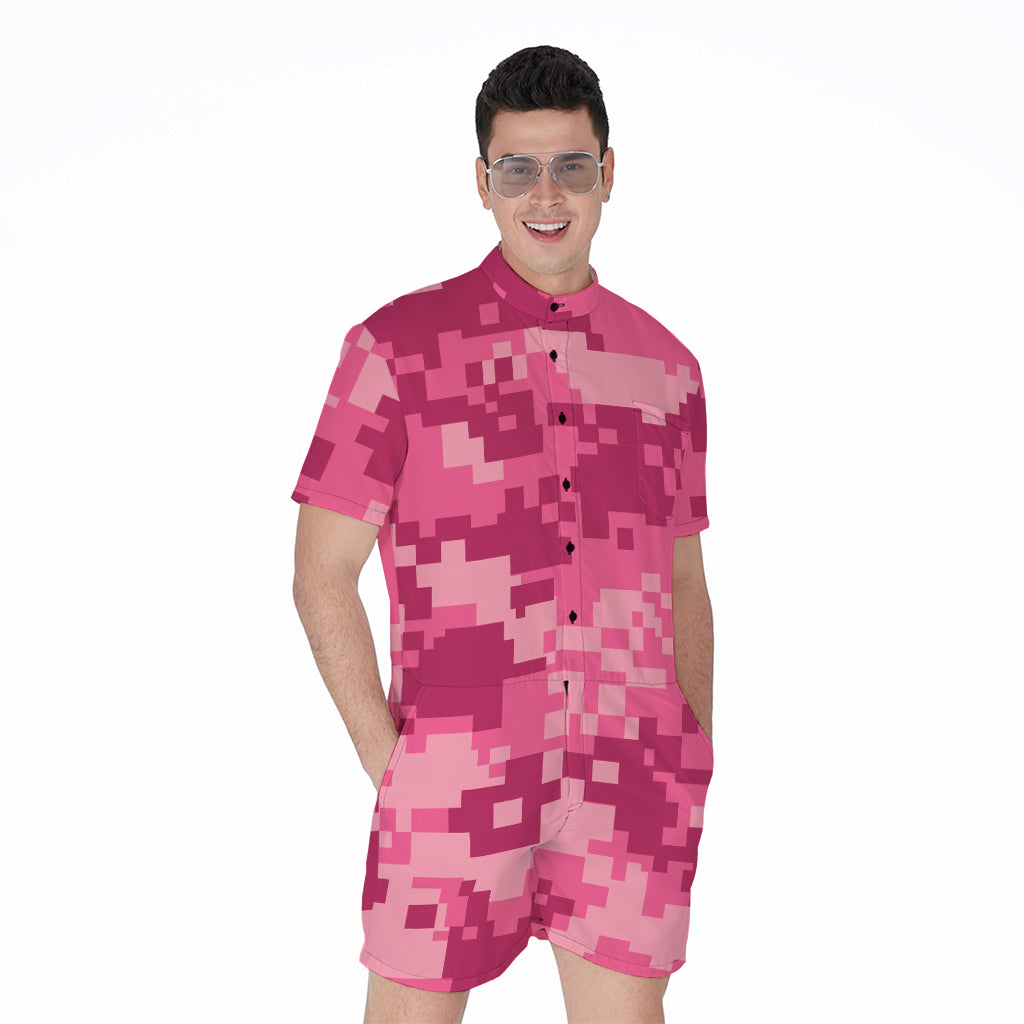 Pink Digital Camo Pattern Print Men's Rompers