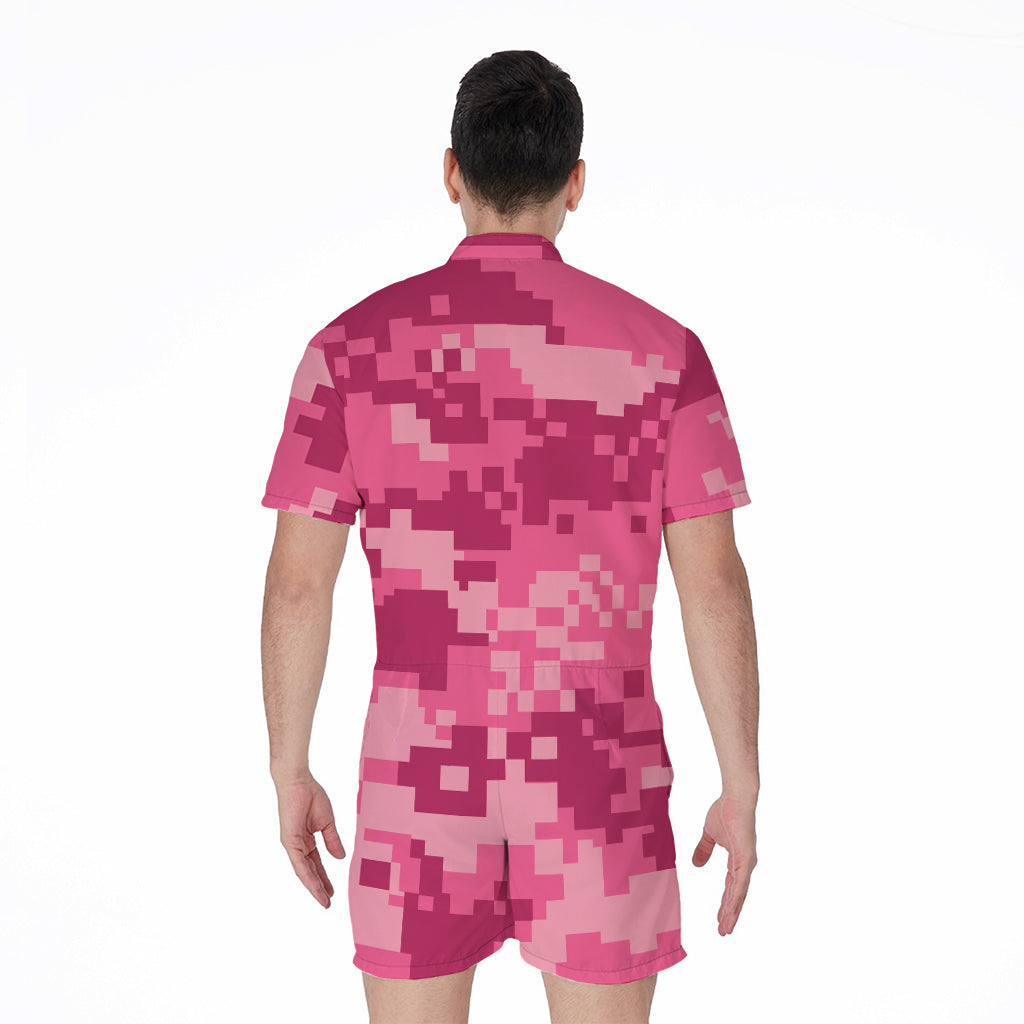 Pink Digital Camo Pattern Print Men's Rompers