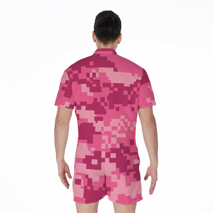 Pink Digital Camo Pattern Print Men's Rompers