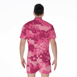 Pink Digital Camo Pattern Print Men's Rompers