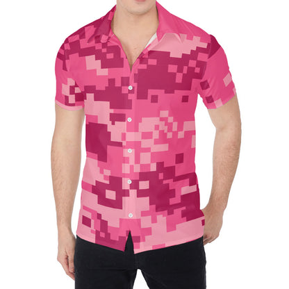 Pink Digital Camo Pattern Print Men's Shirt