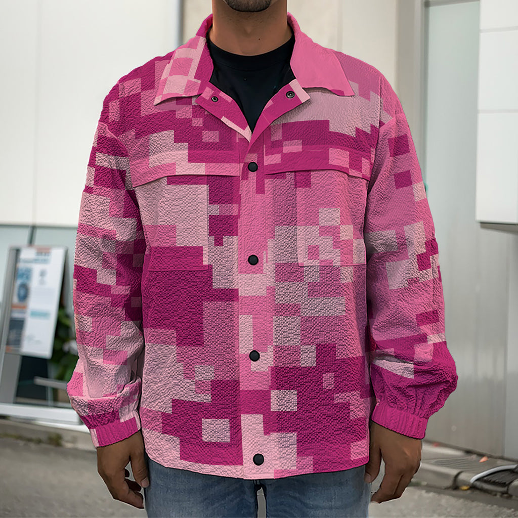 Pink Digital Camo Pattern Print Men's Shirt Jacket
