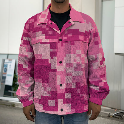 Pink Digital Camo Pattern Print Men's Shirt Jacket