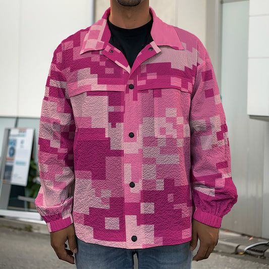 Pink Digital Camo Pattern Print Men's Shirt Jacket