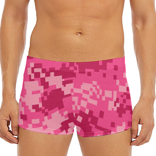 Pink Digital Camo Pattern Print Men's Short Boxer Briefs