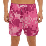 Pink Digital Camo Pattern Print Men's Split Running Shorts