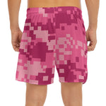 Pink Digital Camo Pattern Print Men's Split Running Shorts