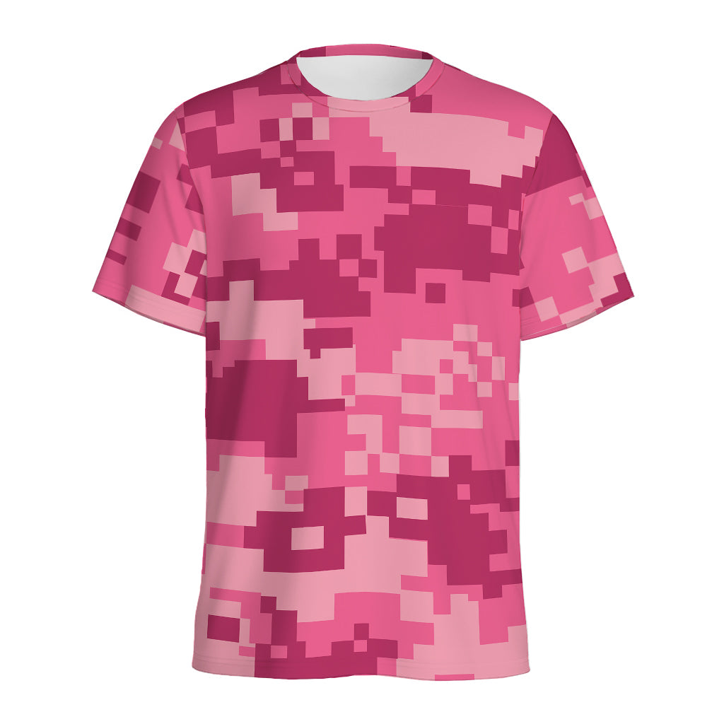 Pink Digital Camo Pattern Print Men's Sports T-Shirt