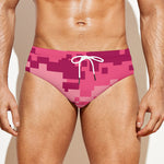 Pink Digital Camo Pattern Print Men's Swim Briefs