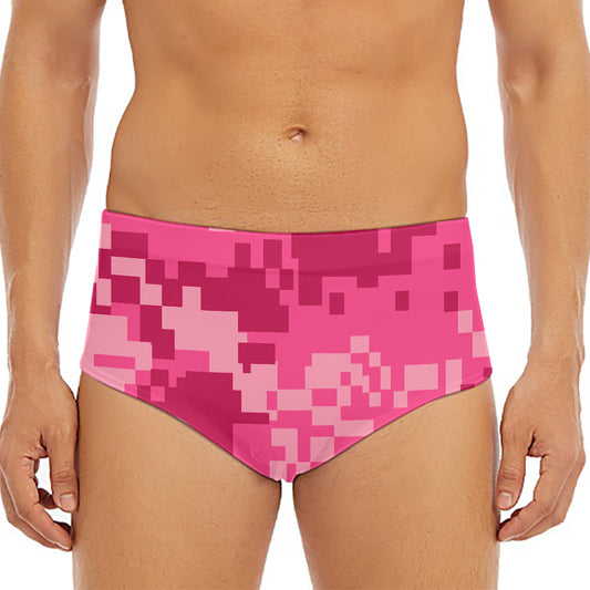 Pink Digital Camo Pattern Print Men's Triangle Swim Briefs