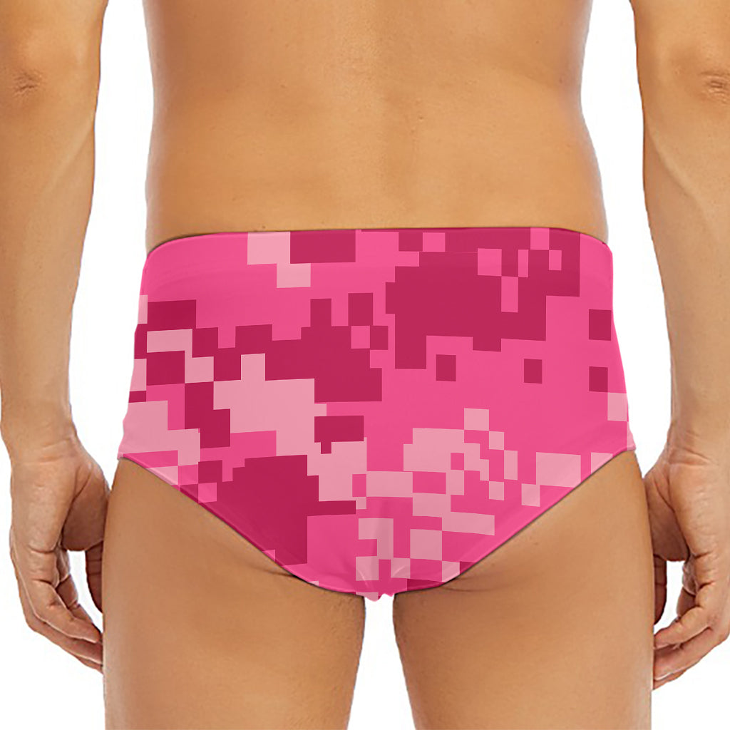 Pink Digital Camo Pattern Print Men's Triangle Swim Briefs
