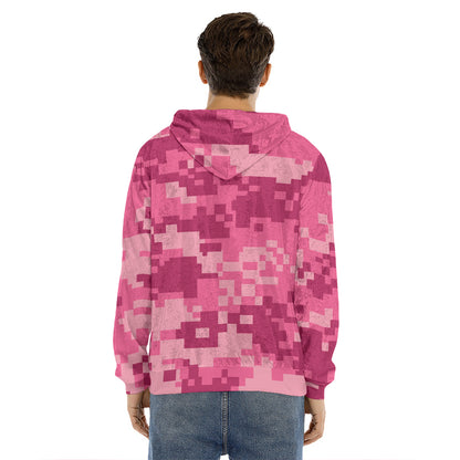Pink Digital Camo Pattern Print Men's Velvet Pullover Hoodie
