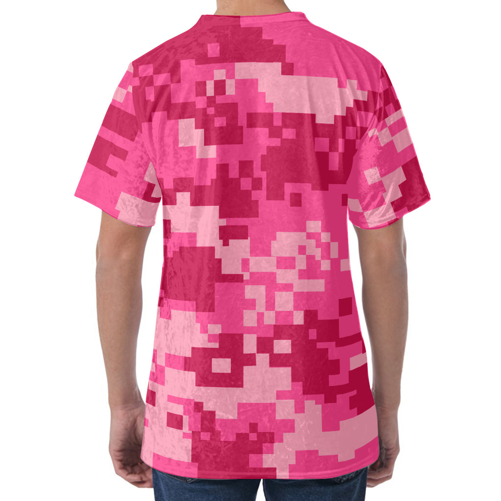 Pink Digital Camo Pattern Print Men's Velvet T-Shirt