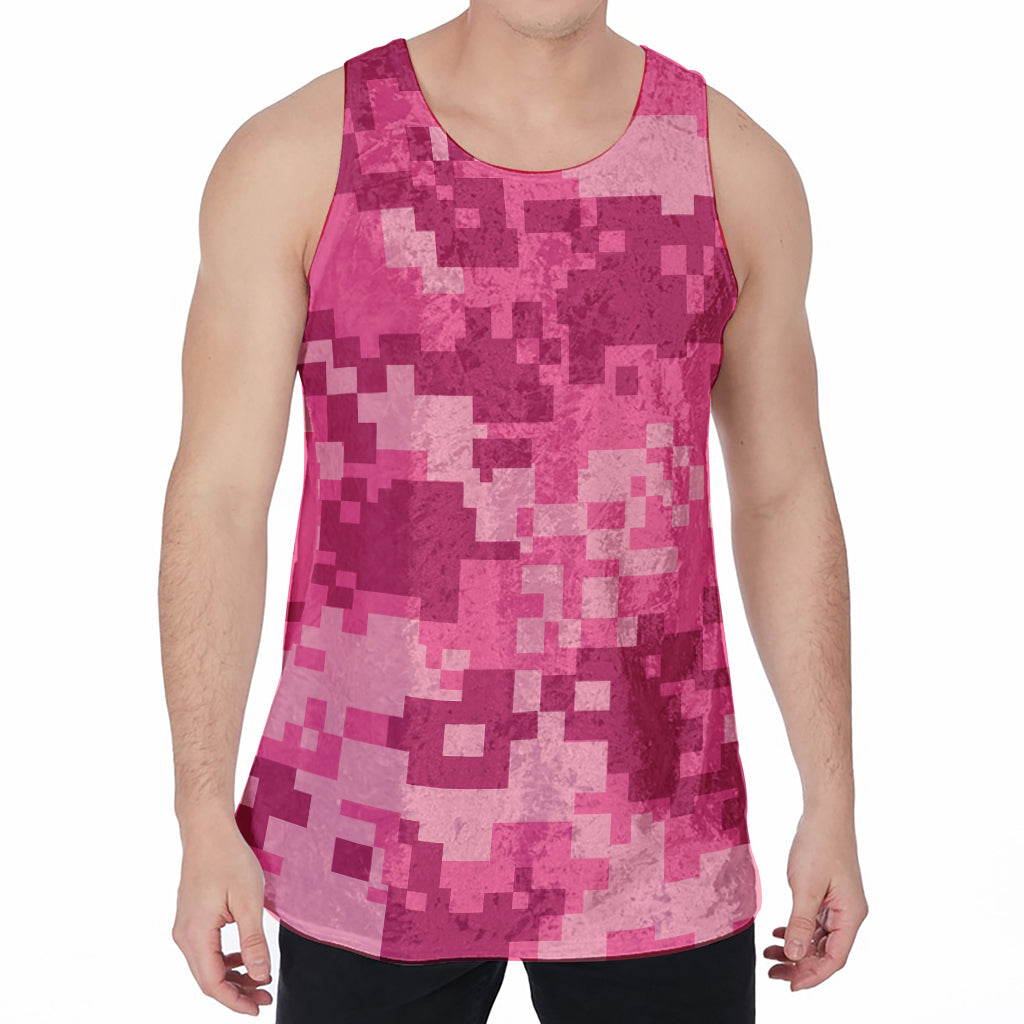 Pink Digital Camo Pattern Print Men's Velvet Tank Top