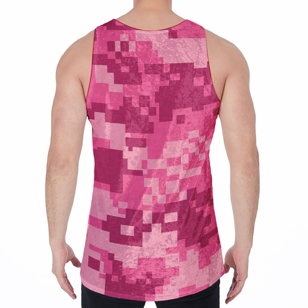 Pink Digital Camo Pattern Print Men's Velvet Tank Top