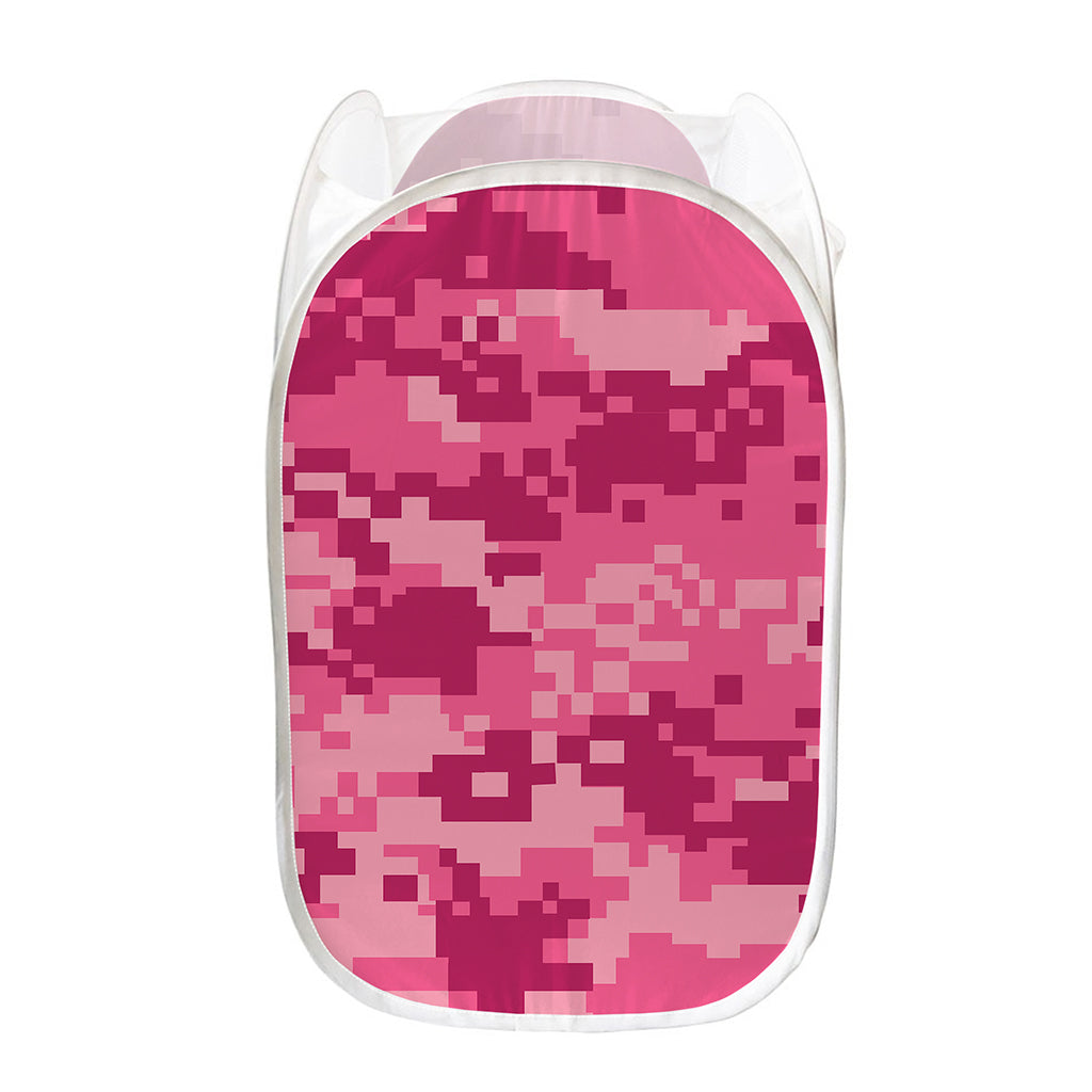 Pink Digital Camo Pattern Print Mesh Laundry Hamper