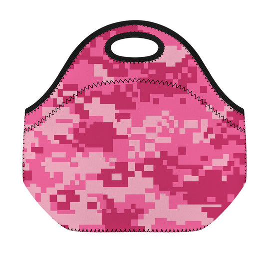 Pink Digital Camo Pattern Print Neoprene Lunch Bag