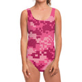 Pink Digital Camo Pattern Print One Piece Swimsuit