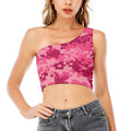 Pink Digital Camo Pattern Print One Shoulder Crop Top