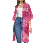 Pink Digital Camo Pattern Print Open Front Beach Cover Up