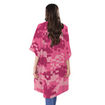 Pink Digital Camo Pattern Print Open Front Beach Cover Up