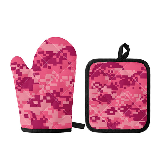 Pink Digital Camo Pattern Print Oven Mitt And Pot Holder Set