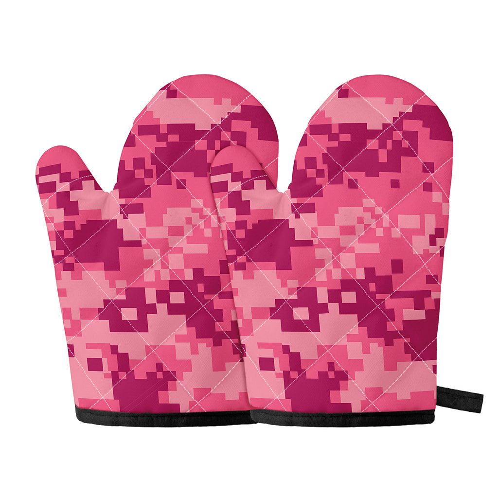 Pink Digital Camo Pattern Print Oven Mitts