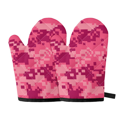 Pink Digital Camo Pattern Print Oven Mitts
