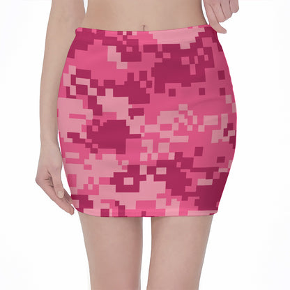 Pink Digital Camo Pattern Print Pencil Mini Skirt