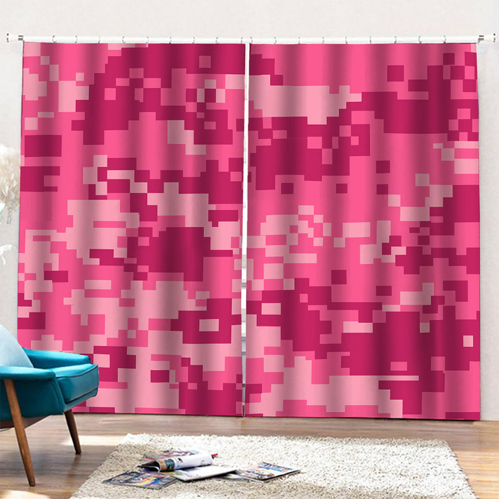 Pink Digital Camo Pattern Print Pencil Pleat Curtains